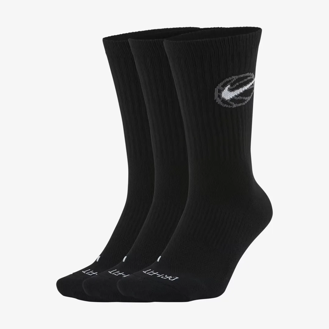 NIKE EVERYDAY CREW BASKETBALL SOCKS BLACK (3 PAIRS)