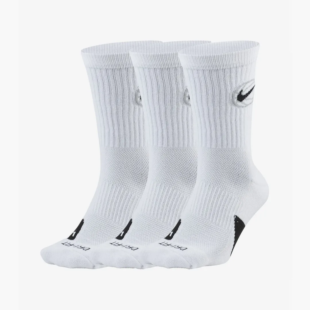 NIKE EVERYDAY CREW BASKETBALL SOCKS WHITE (3 PAIRS)