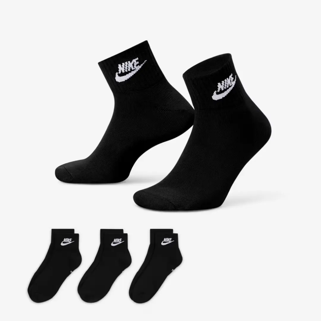NIKE EVERYDAY ESSENTIAL ANKLE SOCKS (3 PAIRS) BLACK
