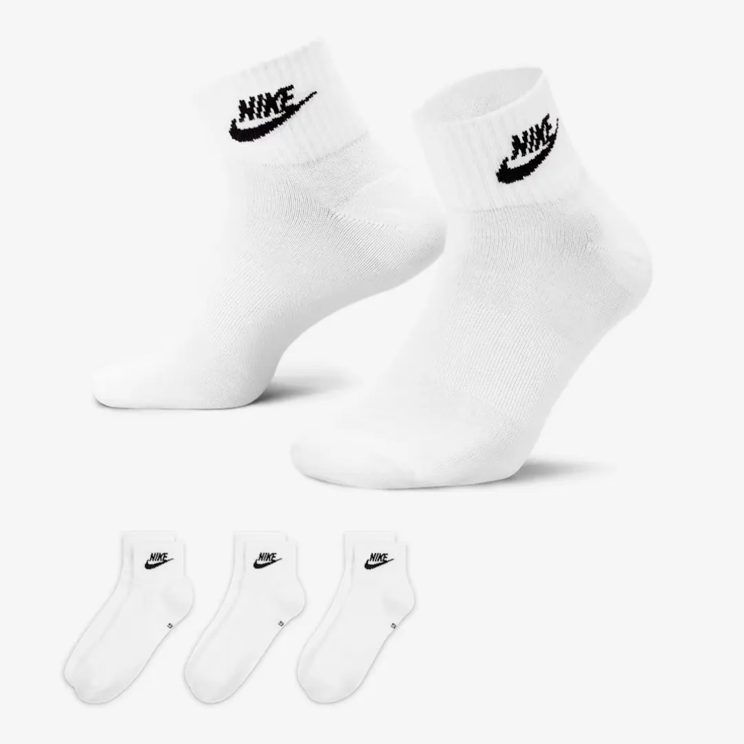 NIKE EVERYDAY ESSENTIAL ANKLE SOCKS (3 PAIRS) WHITE