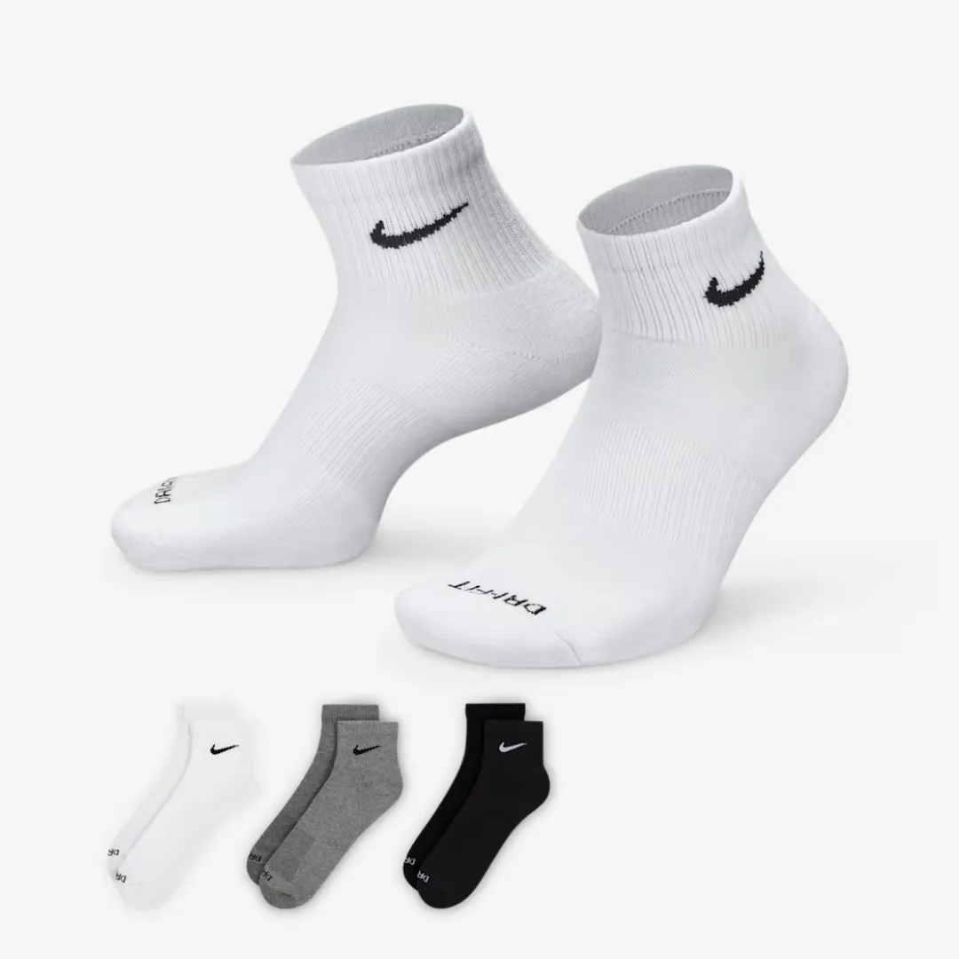 NIKE EVERYDAY PLUS CUSHIONED TRAINING ANKLE SOCKS (3 PAIRS) MULTICOLOR MONOCHROME