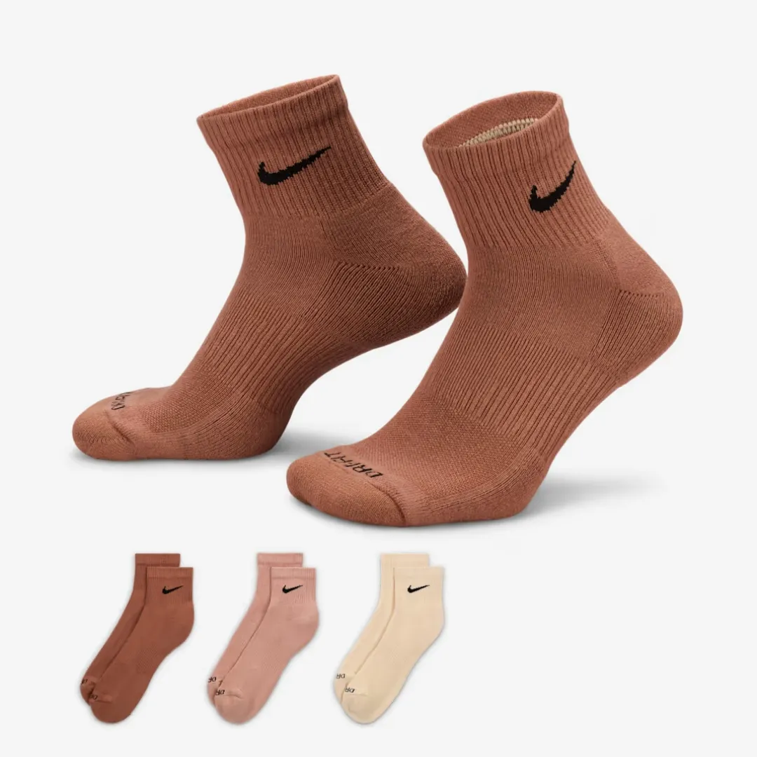 NIKE EVERYDAY PLUS CUSHIONED TRAINING ANKLE SOCKS (3 PAIRS) MULTICOLOR EARTH