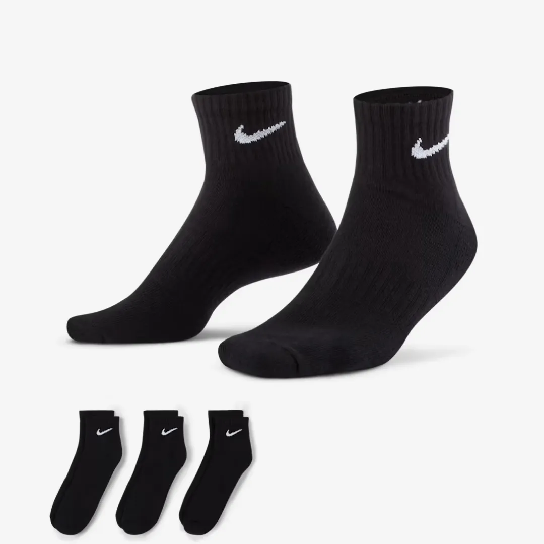NIKE EVERYDAY CUSHIONED TRAINING ANKLE SOCKS (3 PAIRS) BLACK